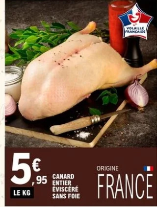 Canard entier éviscéré sans foie