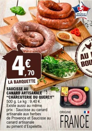 Saucisse au canard artisanale "Charcuterie du Quercy"