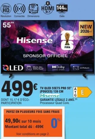TV QLED 55E7S PRO 55" (POUCES) 139 CM Hisense