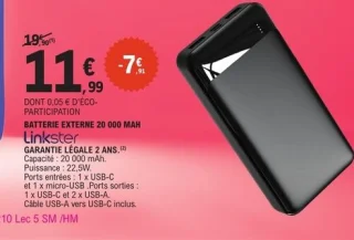 Batterie externe 20 000 mAh Linkster