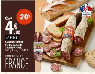Saucisse sèche pli de canard Maison Ader