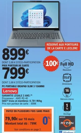 PC Portable Lenovo IdeaPad Slim 3 15AMN8