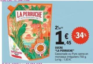 Sucre Cassonade ou Pure canne La Perruche