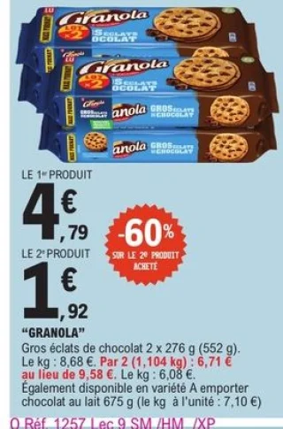 Biscuits Granola Gros éclats de chocolat LU