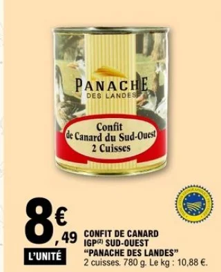 Confit de canard IGP Sud-Ouest Panache des Landes