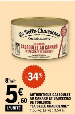 Authentique cassoulet au canard et saucisses de Toulouse La Belle Chaurienne