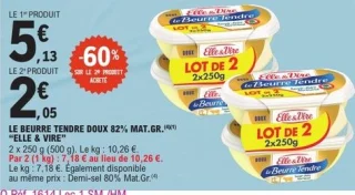 Le Beurre Tendre Doux 82% Mat. Gr. Elle & Vire