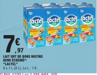 Lait UHT de Bons Matins demi-écrémé Lactel