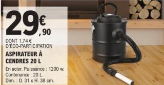 Aspirateur à cendres 20 L