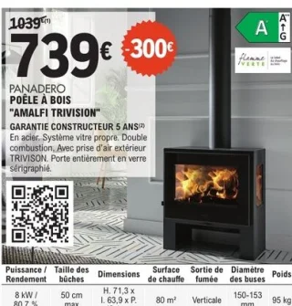 Poêle à bois Amalfi Trivision Panadero