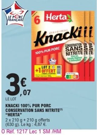 Knacki 100% pur porc conservation sans nitrite Herta