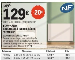 Bestherm Radiateur à inertie sèche "Nemesis"