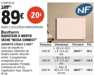 Bestherm Radiateur à inertie sèche "Nessa Connect"