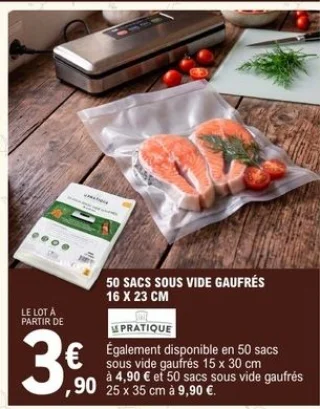 50 sacs sous vide gaufrés 16 x 23 cm Le Pratique