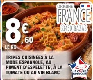 Tripes cuisinées à la mode espagnole, au piment d'Espelette, à la tomate ou au vin blanc