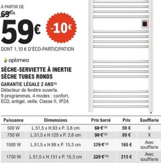 Sèche-serviette à inertie sèche tubes ronds Optimea