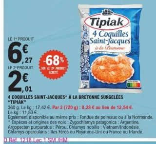 4 Coquilles Saint-Jacques à la Bretonne surgelées Tipiak