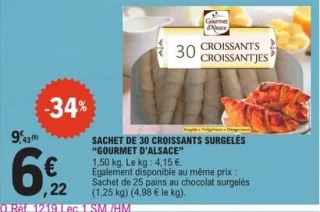 Sachet de 30 croissants surgelés Gourmet d'Alsace