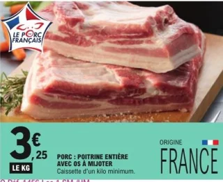 Poitrine de porc entière avec os à mijoter