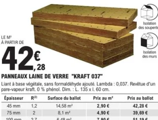 Panneaux laine de verre Kraft 037