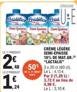 Crème légère semi-épaisse 18% de mat.gr. "Lactalis"