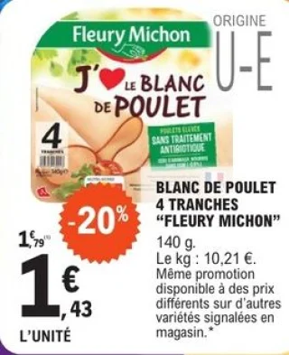 Blanc de poulet 4 tranches "Fleury Michon"