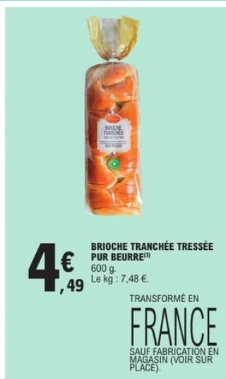 Brioche tranchée tressée pur beurre