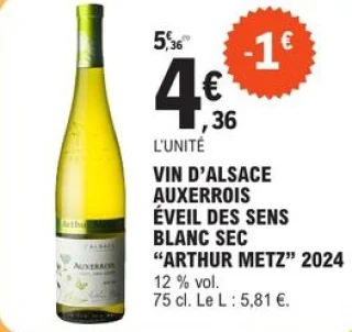 VIN D'ALSACE AUXERROIS ÉVEIL DES SENS BLANC SEC "ARTHUR METZ" 2024