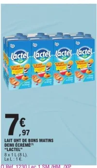 Lait UHT de Bons Matins Demi Écrémé Lactel