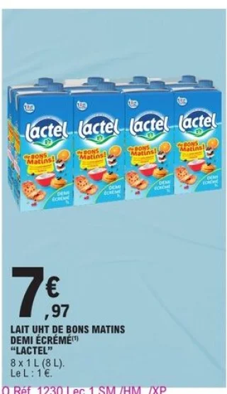 Lait UHT de Bons Matins Demi Écrémé Lactel