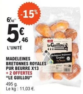 Madeleines bretonnes royales pur beurre x13 + 2 offertes "Le Guillou"