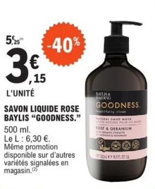 Savon liquide rose Baylis Goodness.
