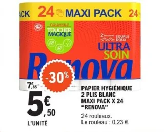 Papier hygiénique 2 plis blanc maxi pack x 24 Renova