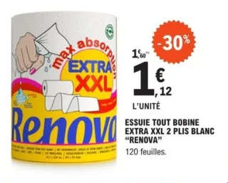 Essuie tout bobine extra XXL 2 plis blanc Renova