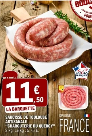 Saucisse de Toulouse artisanale Charcuterie du Quercy