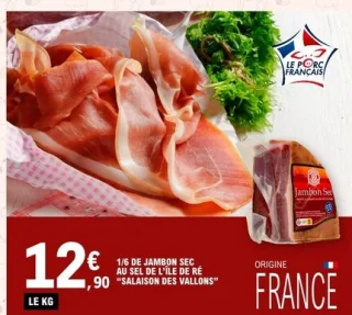 1/6 de jambon sec au sel de l'Île de Ré Salaison des Vallons