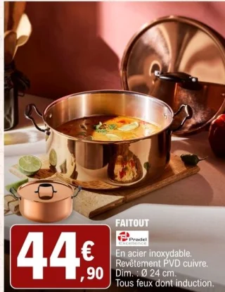 Faitout en acier inoxydable revêtement PVD cuivre Pradel Excellence
