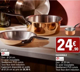 Casserole en acier inoxydable revêtement PVD cuivre Pradel Excellence