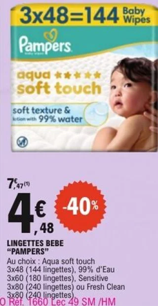 Lingettes bébé Pampers Aqua Soft Touch