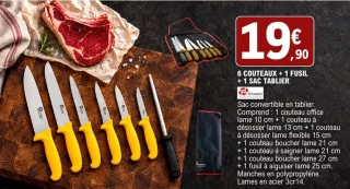 Set 6 couteaux + 1 fusil + 1 sac tablier Pradel Excellence
