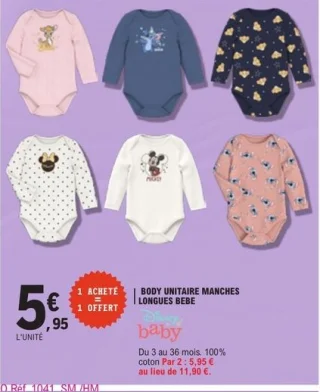 Body unitaire manches longues bébé Disney baby