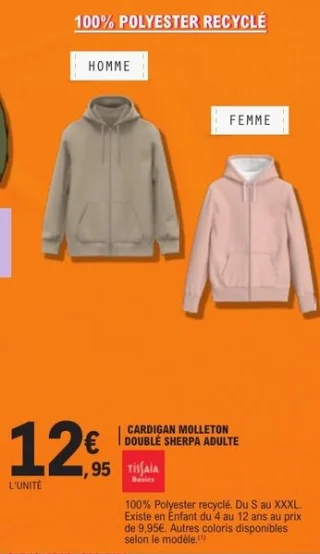 Cardigan molleton doublé sherpa adulte Tissaia Basics