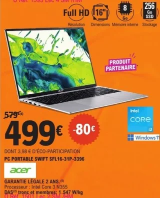 PC Portable Acer SWIFT SFL16-31P-3396