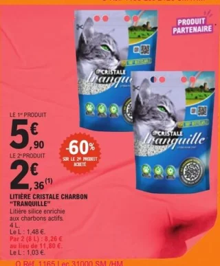 Litière cristale charbon Tranquille 4 L