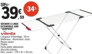 Séchoir à linge extensible 20m "Surprise" Vileda