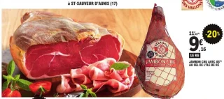 Jambon cru avec os au sel de l'île de Ré Salaison des Vallons