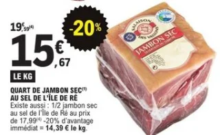 Quart de jambon sec au sel de l'île de Ré Salaison des Vallons
