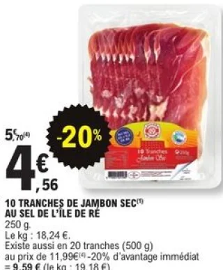 10 tranches de jambon sec au sel de l'île de Ré Salaison des Vallons