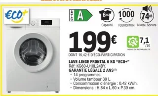 Lave-linge frontal 6 kg ECO+