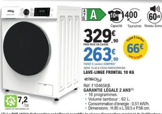 Lave-linge frontal 10 kg Elsay